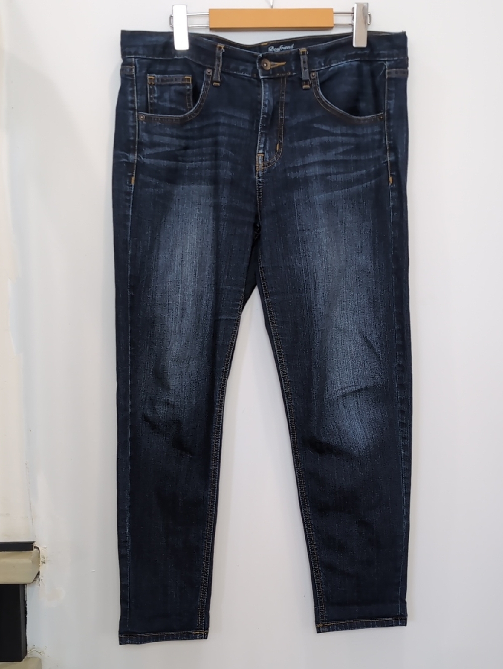 MERONA | Women's Dark Blue Boyfriend Fit Slim Straight Leg Stretch Ankle Jeans
